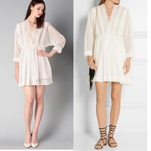 IRO Leonore Perforated Broderie Anglaise V Neck A-Line Long Sleeve Mini Dress